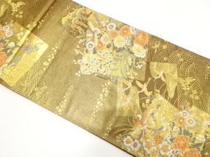 金糸　色紙に鳳凰・菊・松藤模様織り出し　袋帯